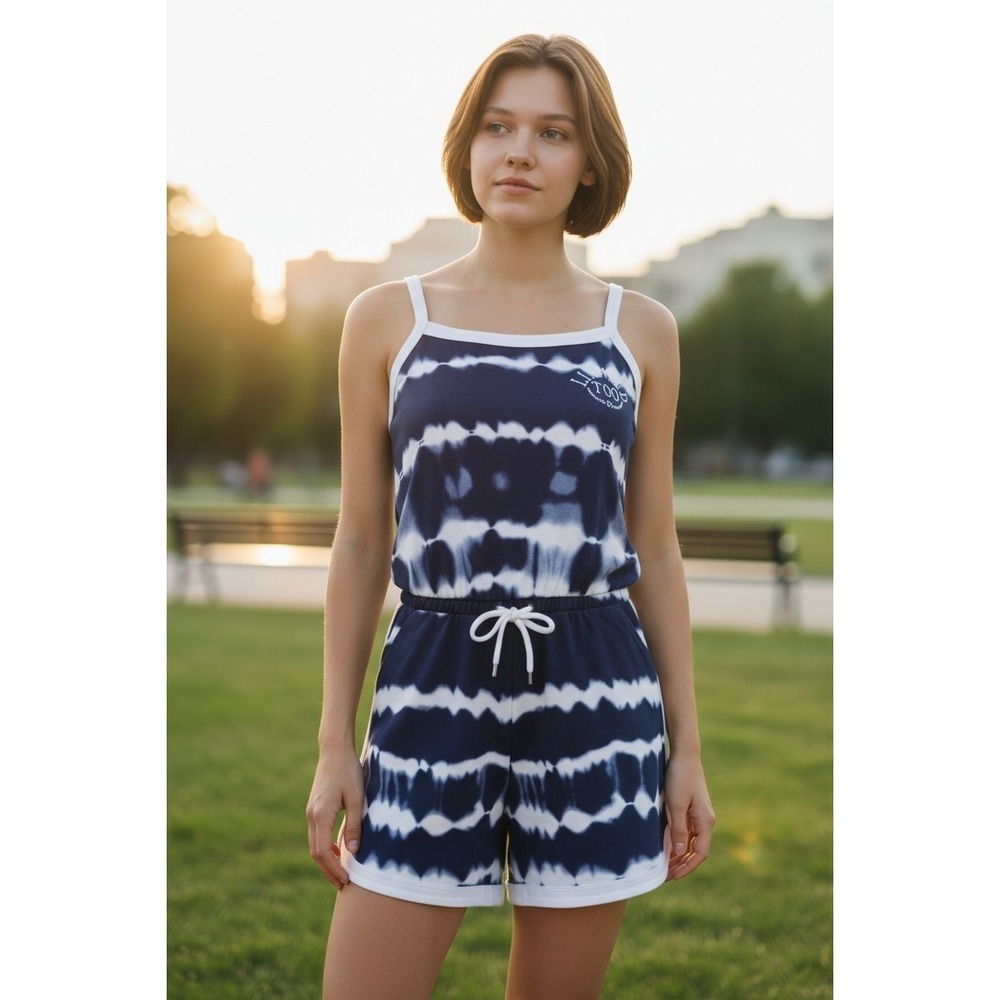 NWT Limited Too Girls Navy Tie Dye Terry Cloth Romper Boho Chic Coastal Beach S